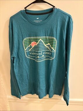 Vineyard Vines Teal Long-Sleeve Mountain Graphic Tee